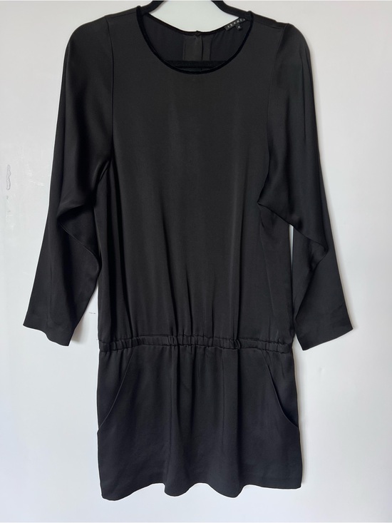 Theory Dresses & Skirts - Theory Black Satin Long Sleeve Elastic Drop Waist Dress
